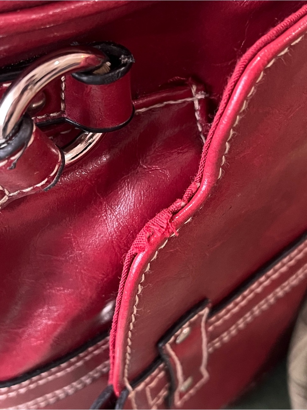 Y2K Red Shoulder Bag Coach Inspired Contrast Stitch Flap Pocket Purse - Picture 10 of 10